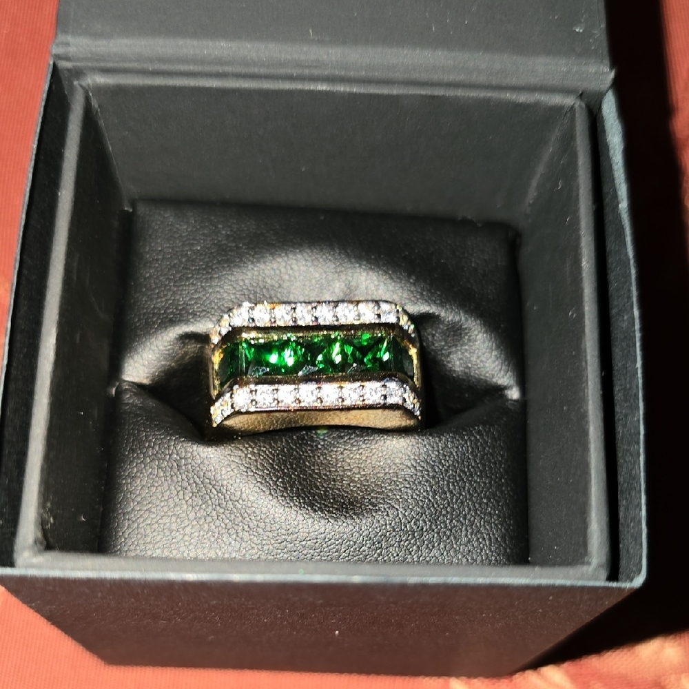 Men's Green and Gold Ring with Silver Accents